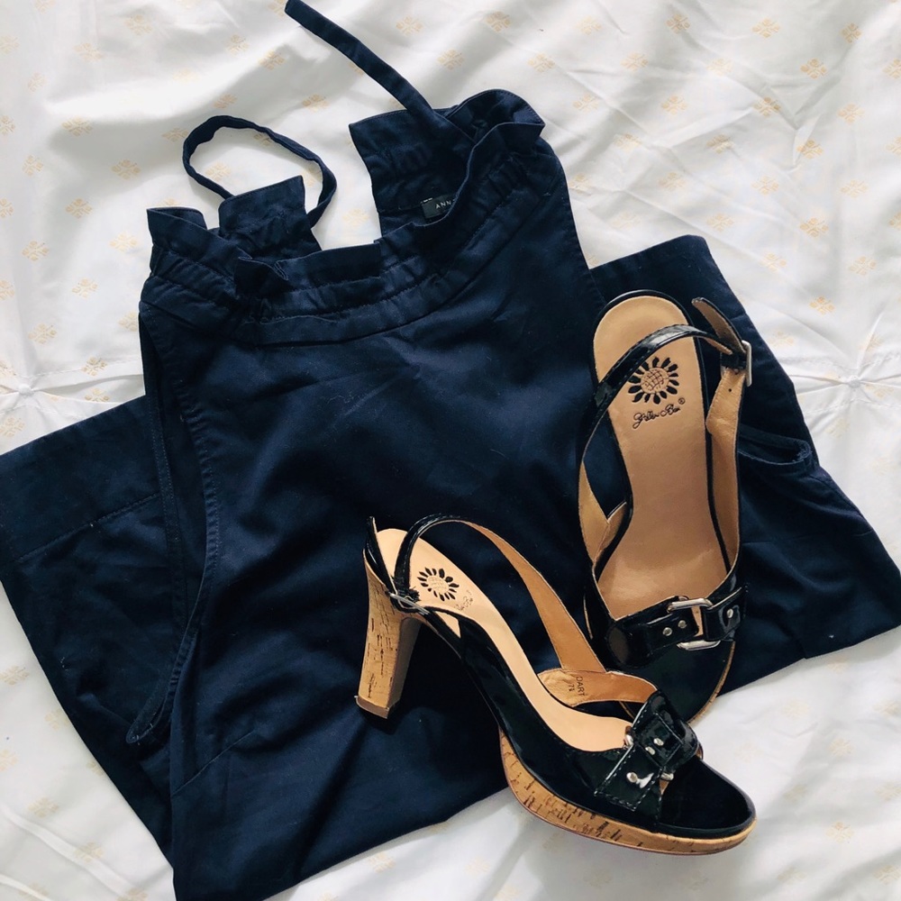 yellow box dart black sling back heels